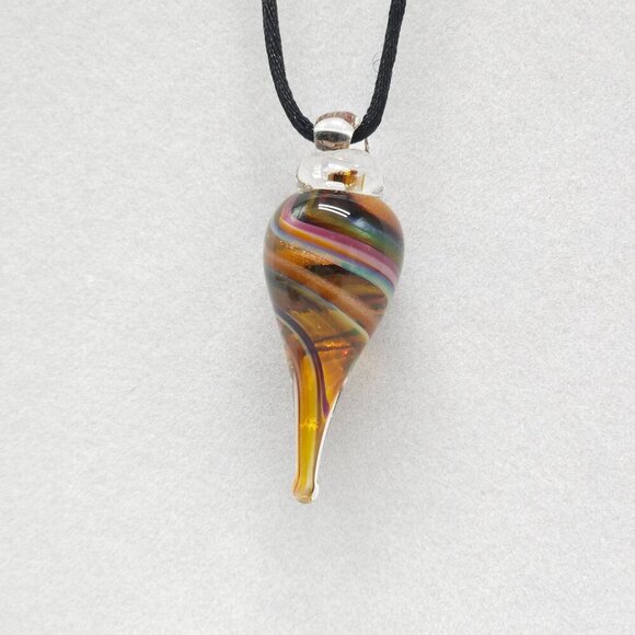 Handmade Artisan Multi-Color Glass Swirl Teardrop Pendant Necklace - Picture 4 of 4